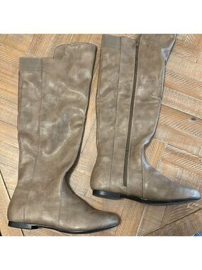 Id Required Slouchy Faux Leather Almond Toe Grey Knee High Boots